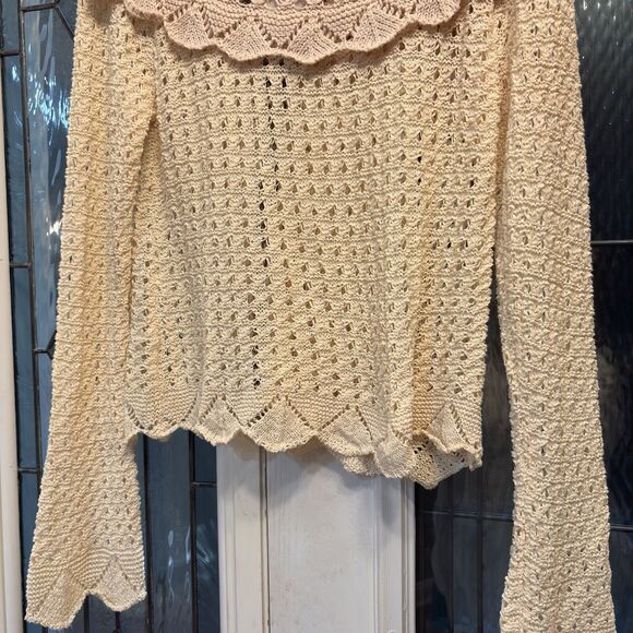 BKE Women's Shawl Collar Sweater Crochet Knit Long Sleeve Sz XL Cottage Core - Picture 3 of 16